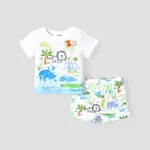 Baby Boy 2pcs Childlike Animal Pattern Tee and Shorts Set Original White