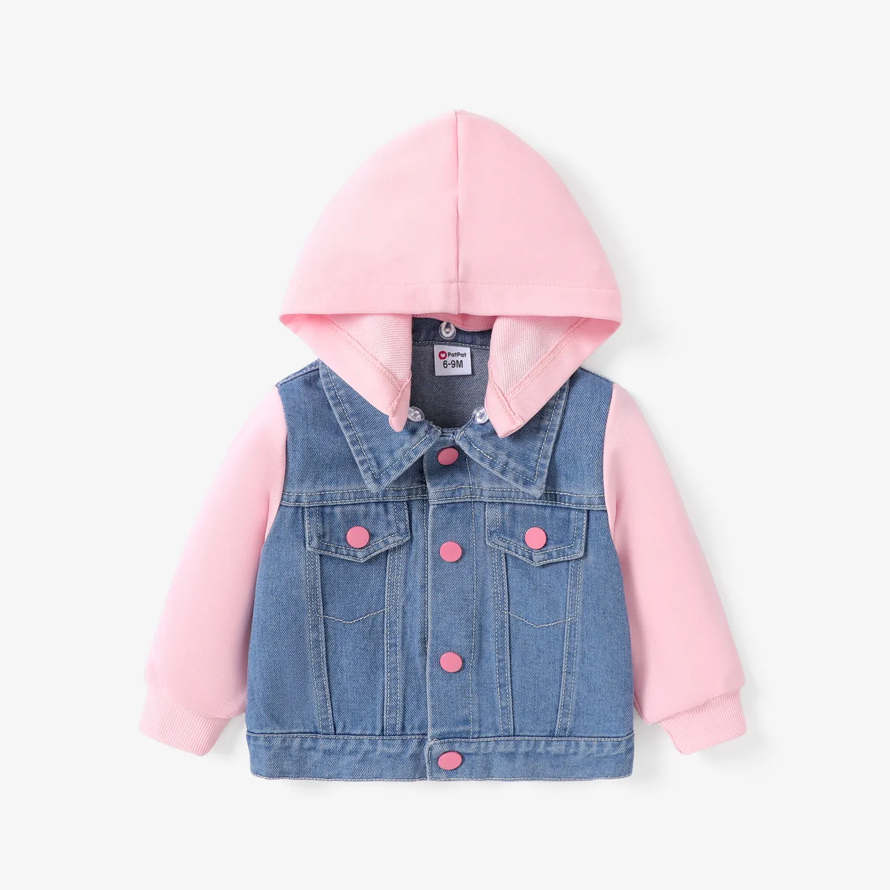 Baby/Toddler Girls Hooded Pink Knitted Casual Denim Jacket Pink big image 1
