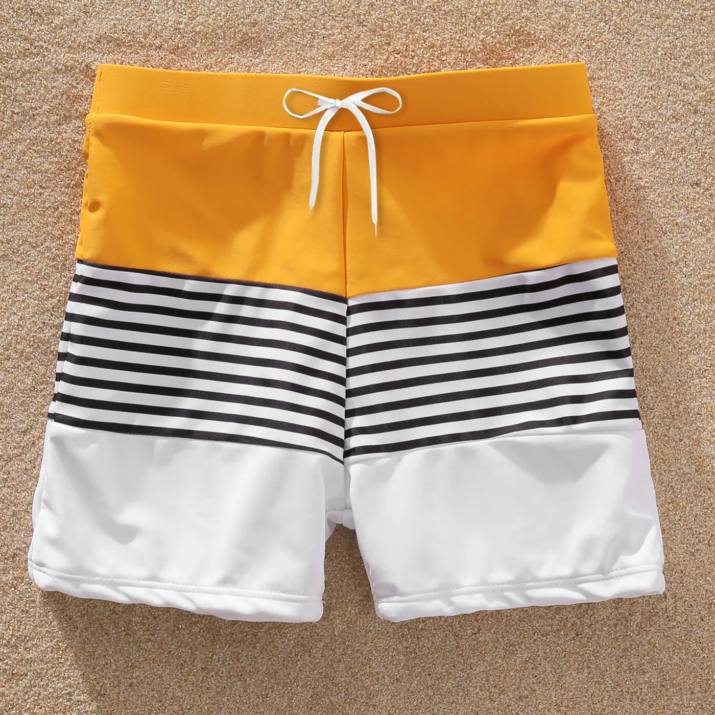 Family Matching Striped Colorblock Swim Trunks Shorts and Spaghetti Strap Splicing One-Piece Swimsuit Rudbeckia yellow big image 1