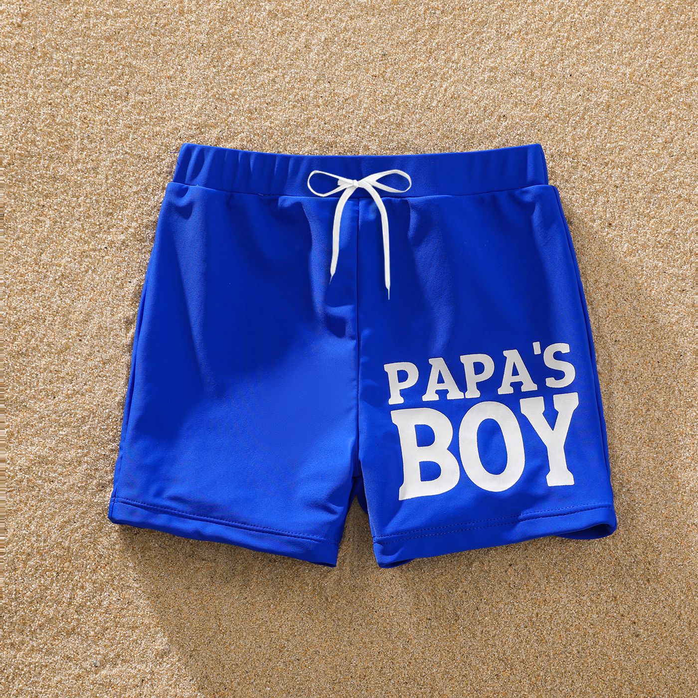 Family Matching Solid Fishnet Spliced One-Piece Swimsuit And Letter Print Swim Trunks Shorts
