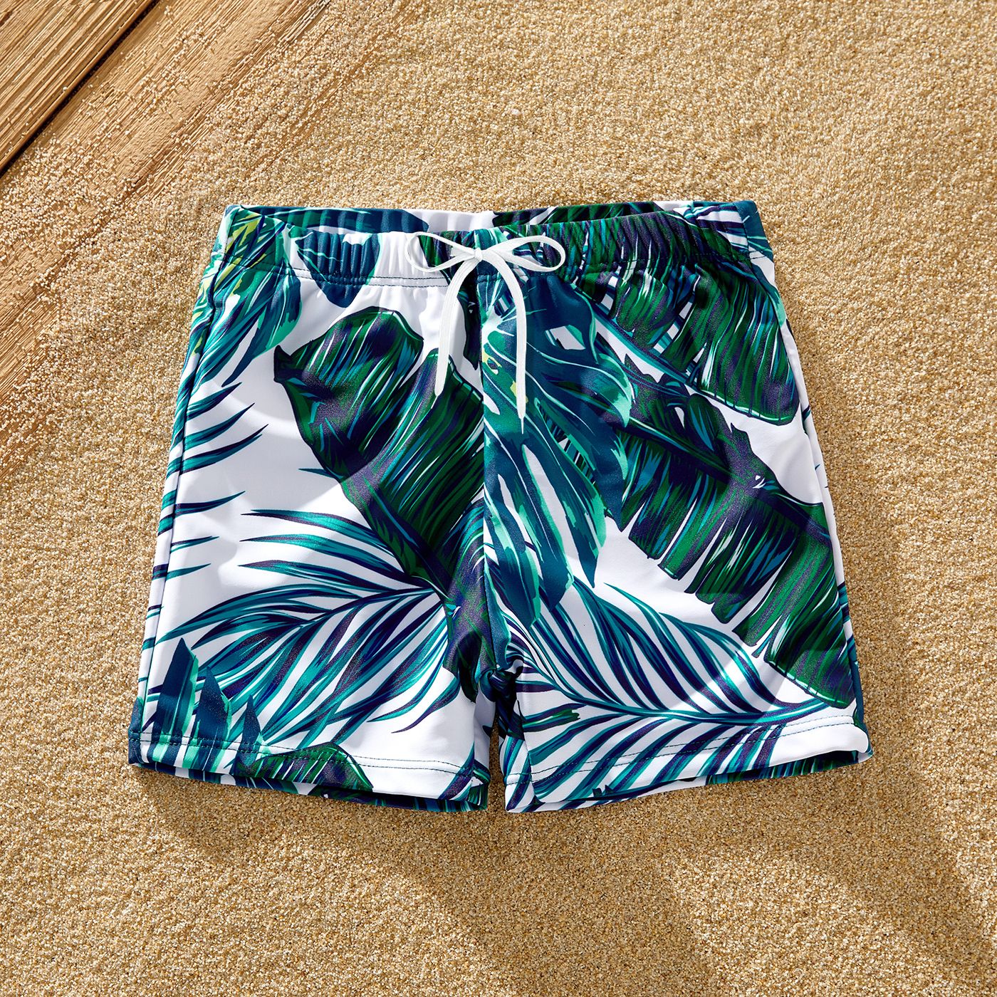 Family Matching Allover Palm Leaf Print Crisscross One-piece Swimsuit And Swim Trunks