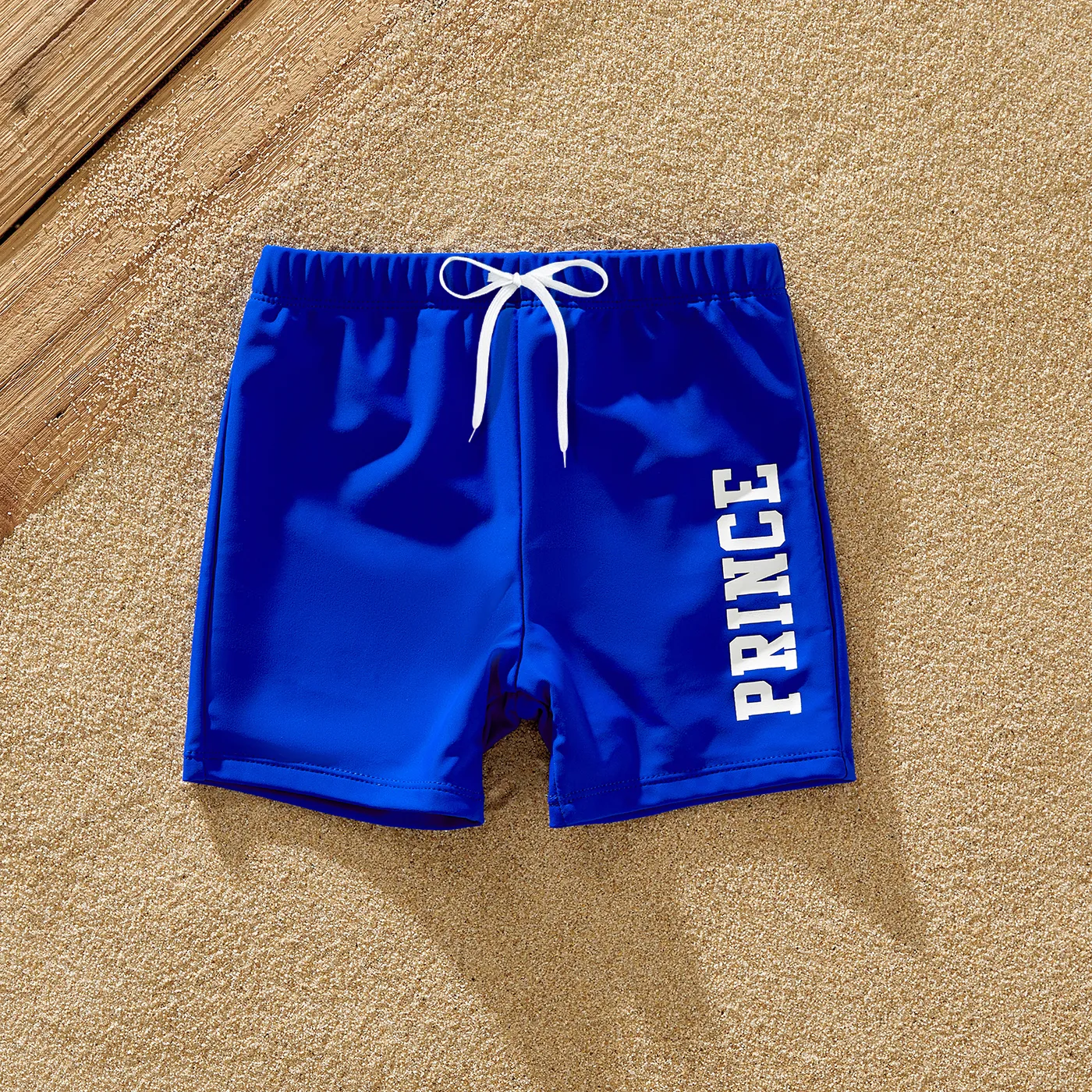 Family Matching Blue Ruffle Trim Two-piece Swimsuit and Letter Print Swim Trunks Blue big image 1