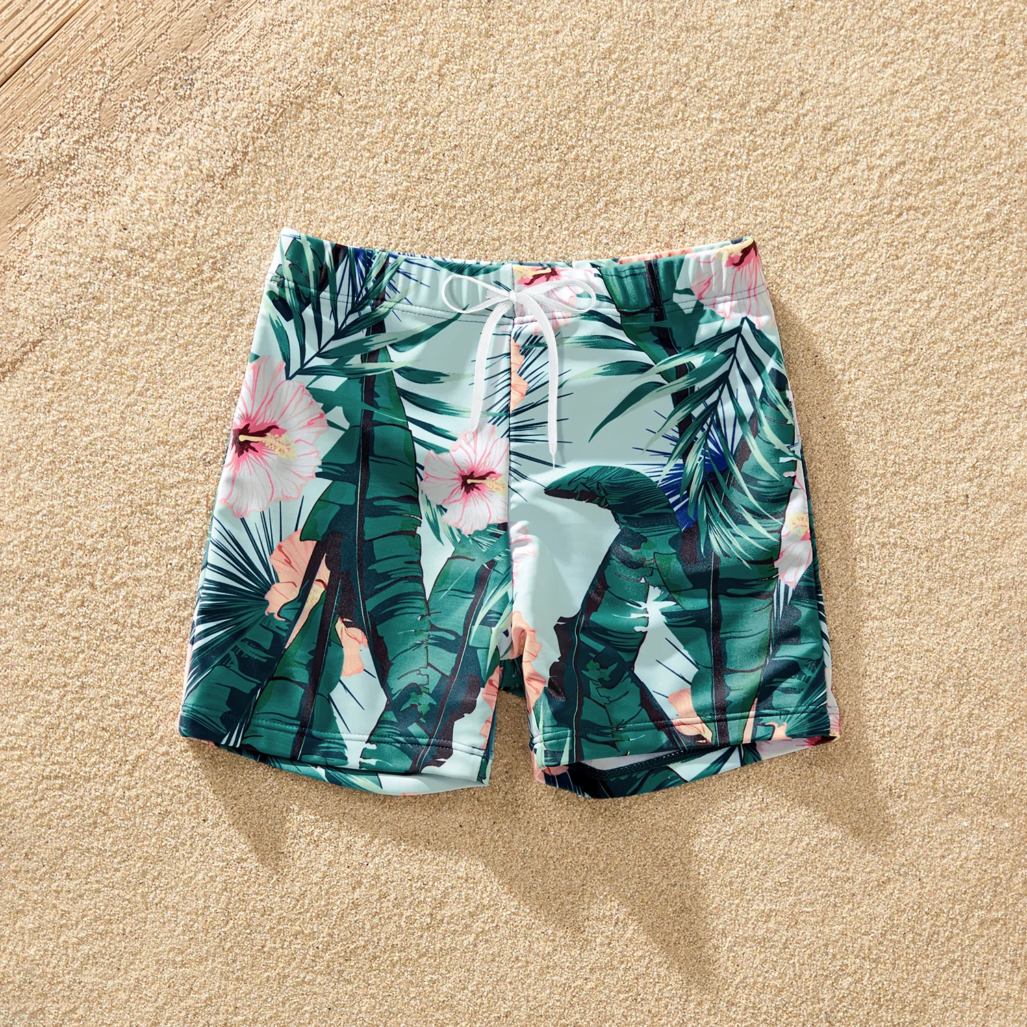 Family Matching Plant Print Ruffle Trim Spliced One-piece Swimsuit or Swim Trunks  big image 1