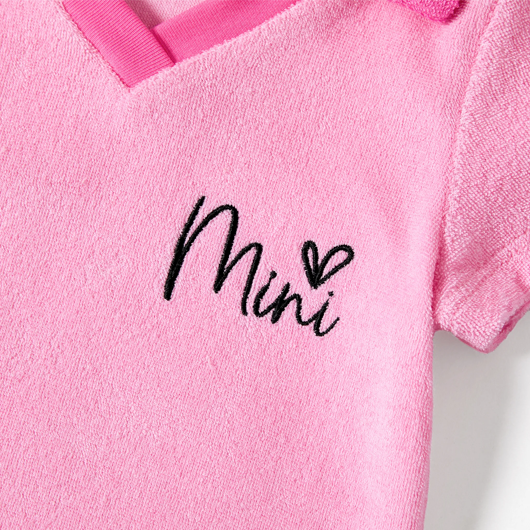 Valentine's Day Mommy and Me Letter Short Sleeve Pink Casual Body-con Terry Towel Dresses pink- image 4