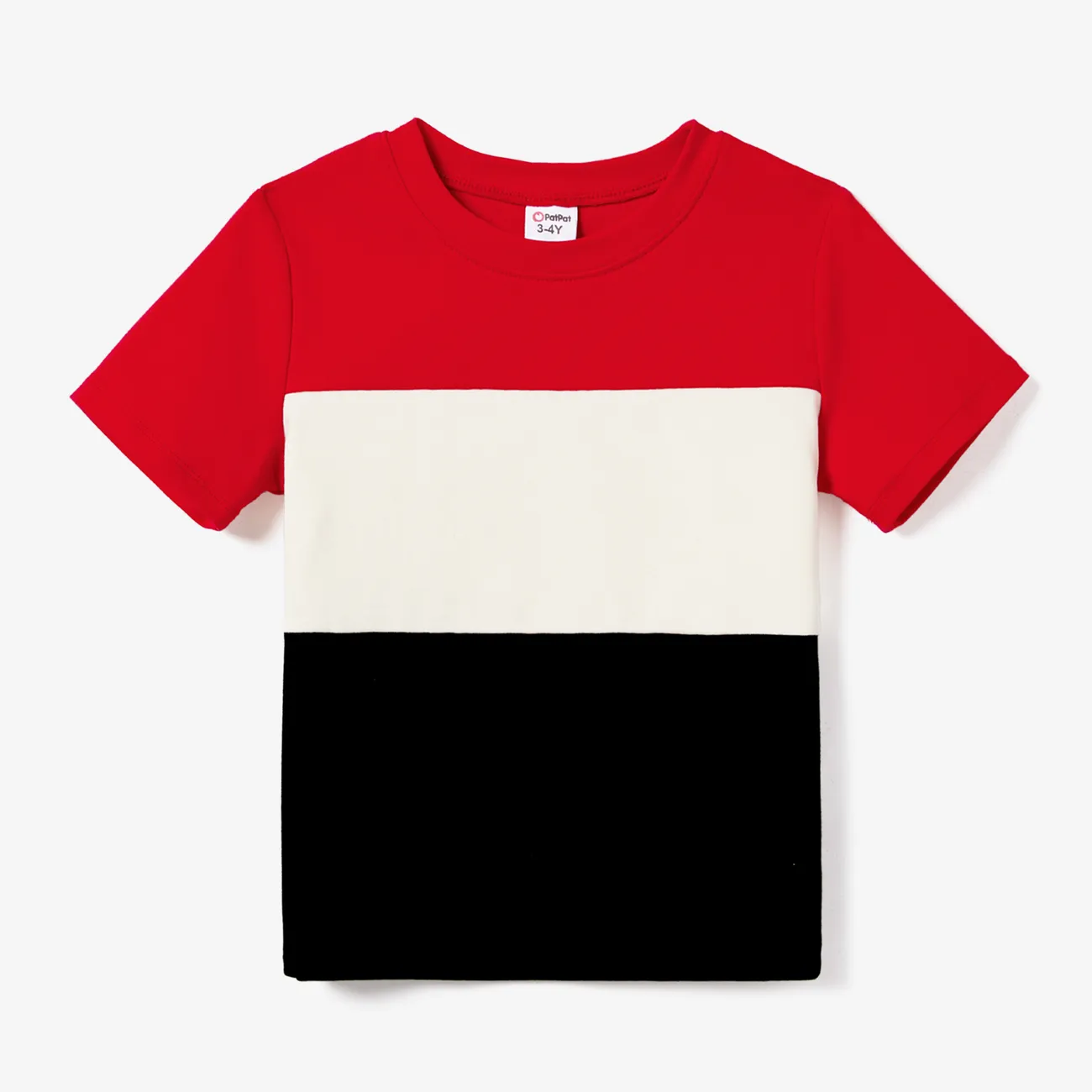 Family Matching Triple Colorblock T-shirt and Splicing Ruffle Hem Dress Sets MultiColour big image 1