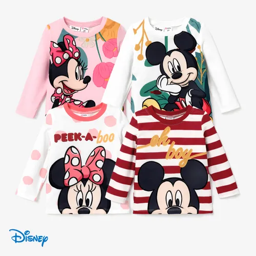 Disney Mickey and Minnie character pattern naia texture crew neck T-shirt