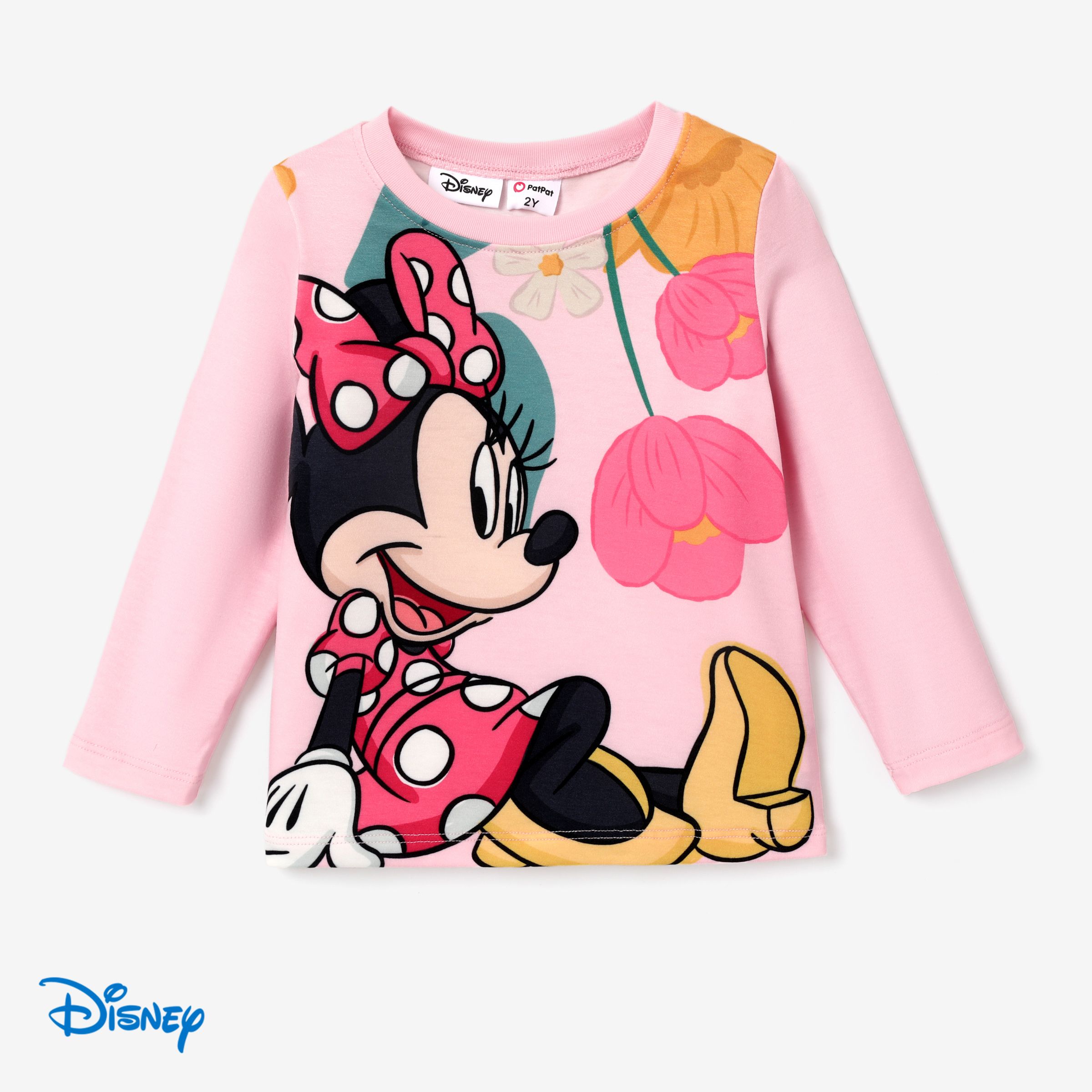Disney Mickey And Minnie Character Pattern Naia Texture Crew Neck T-shirt