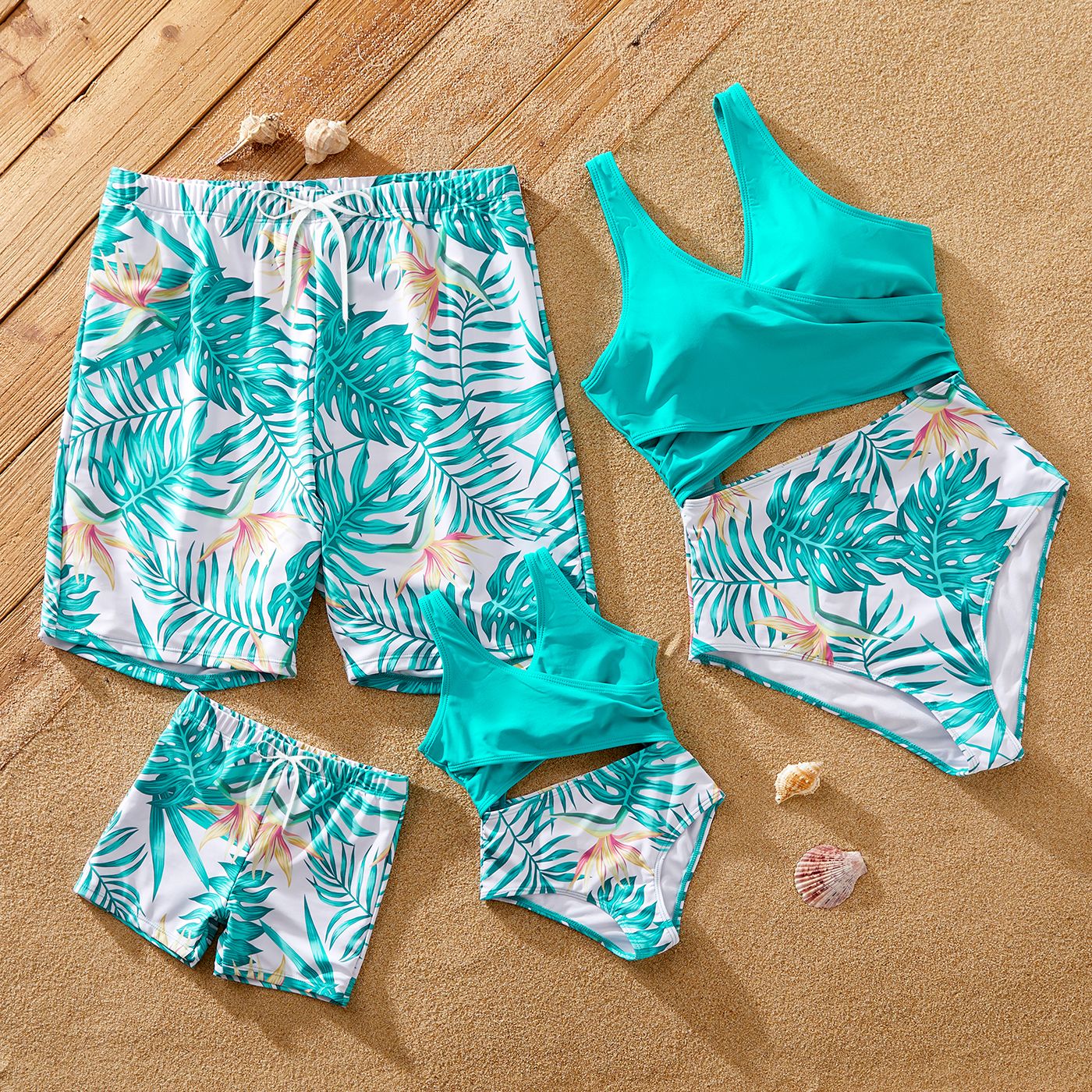 Famille Matching Plant Print Wrap Maillot De Bain Une Pièce Ou Maillot De Bain Shorts