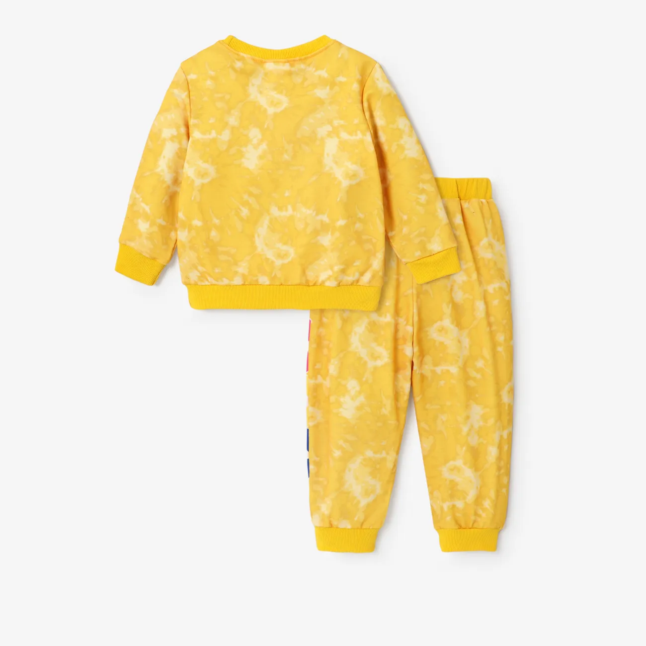 Baby Shark Toddler Boy Shark Face Tie-dye Printed Pattern Casual Top and Pants Set  Yellow big image 1