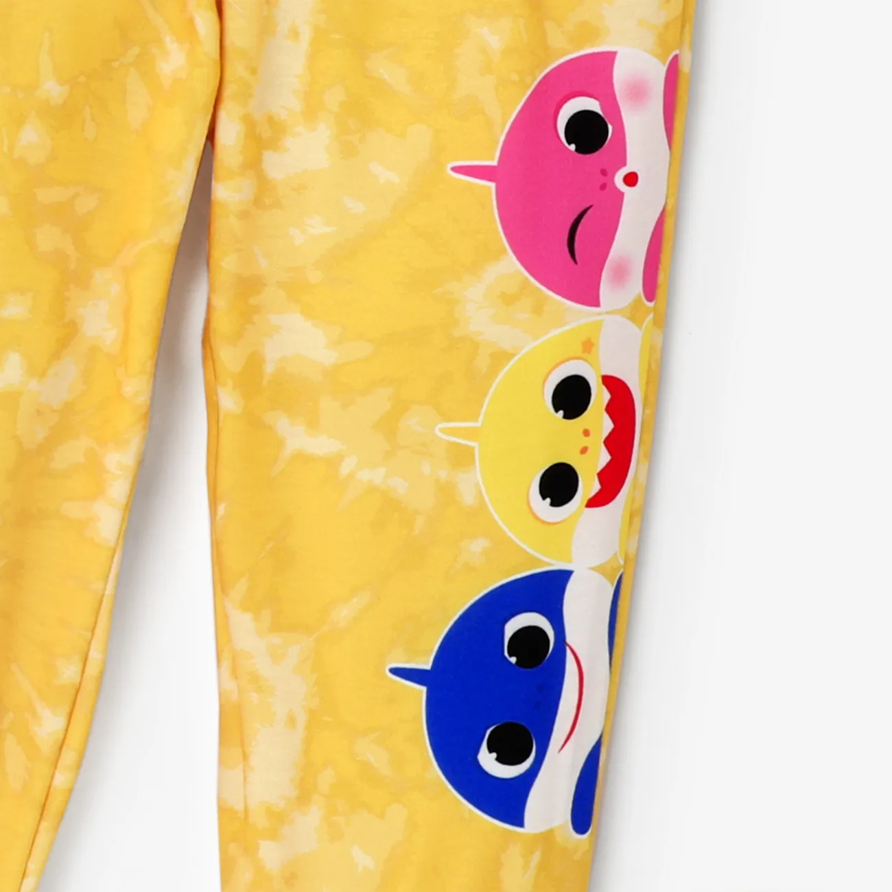 Baby Shark Toddler Boy Shark Face Tie-dye Printed Pattern Casual Top and Pants Set  Yellow big image 1
