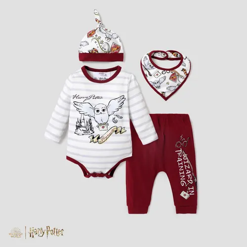 Harry Potter Baby Boy Big Eagle Graphic Long Sleeve Triangle Jumpsuit with Pants, Hat and Mouthband Set