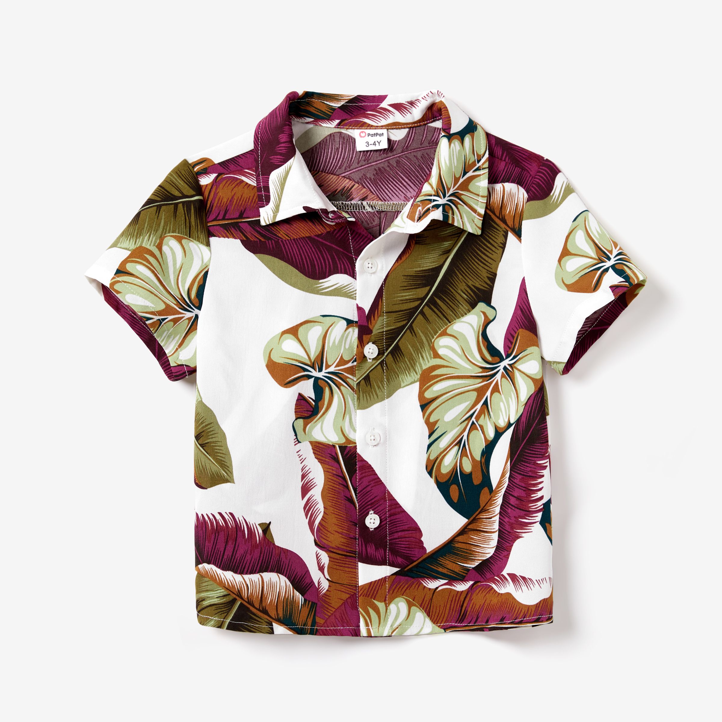 Family Matching Allover Leaf Print High Neck Halter Dress And Beach Shirt Sets