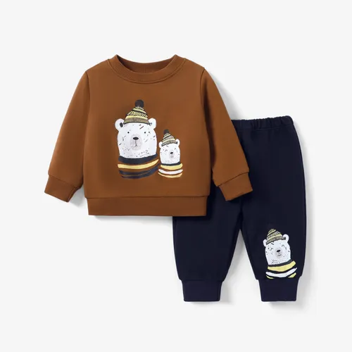 2pcs Baby Boy Childlike Bear Pattern Long Sleeve Set