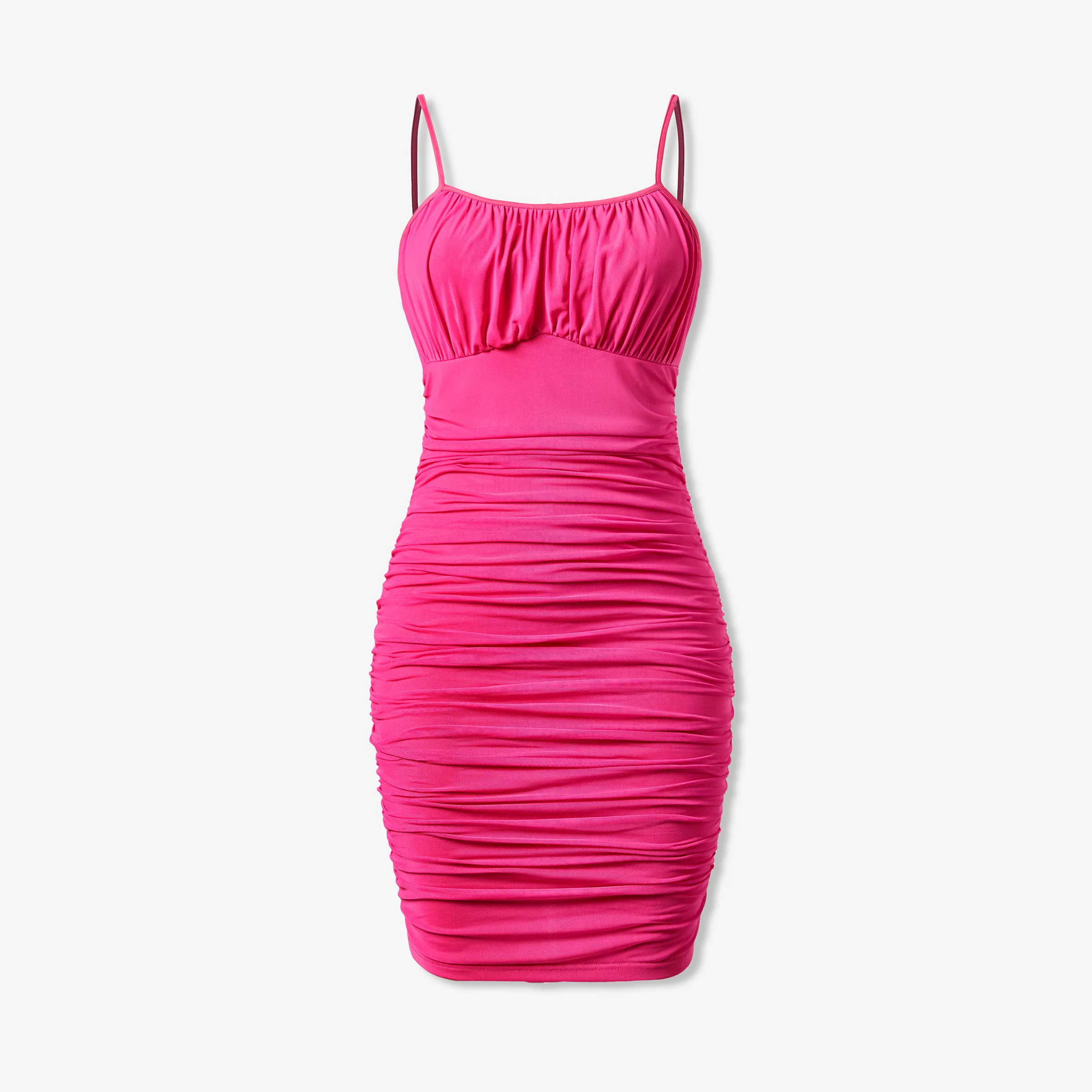 Mommy And Me Rose Pink Ruched Bodycon Strap Dresses