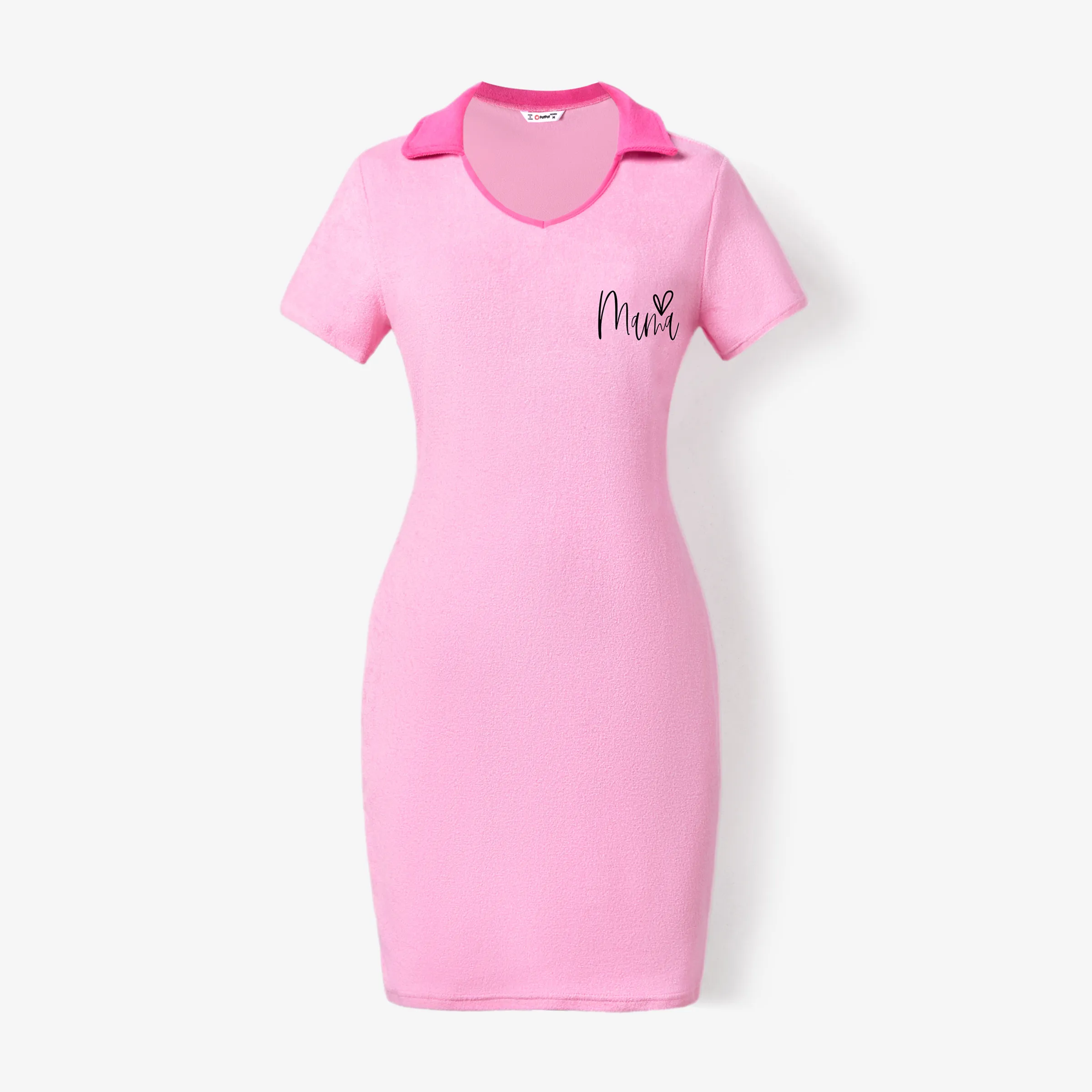 Valentine's Day Mommy And Me Letter Short Sleeve Pink Casual Body-con Terry Towel Dresses