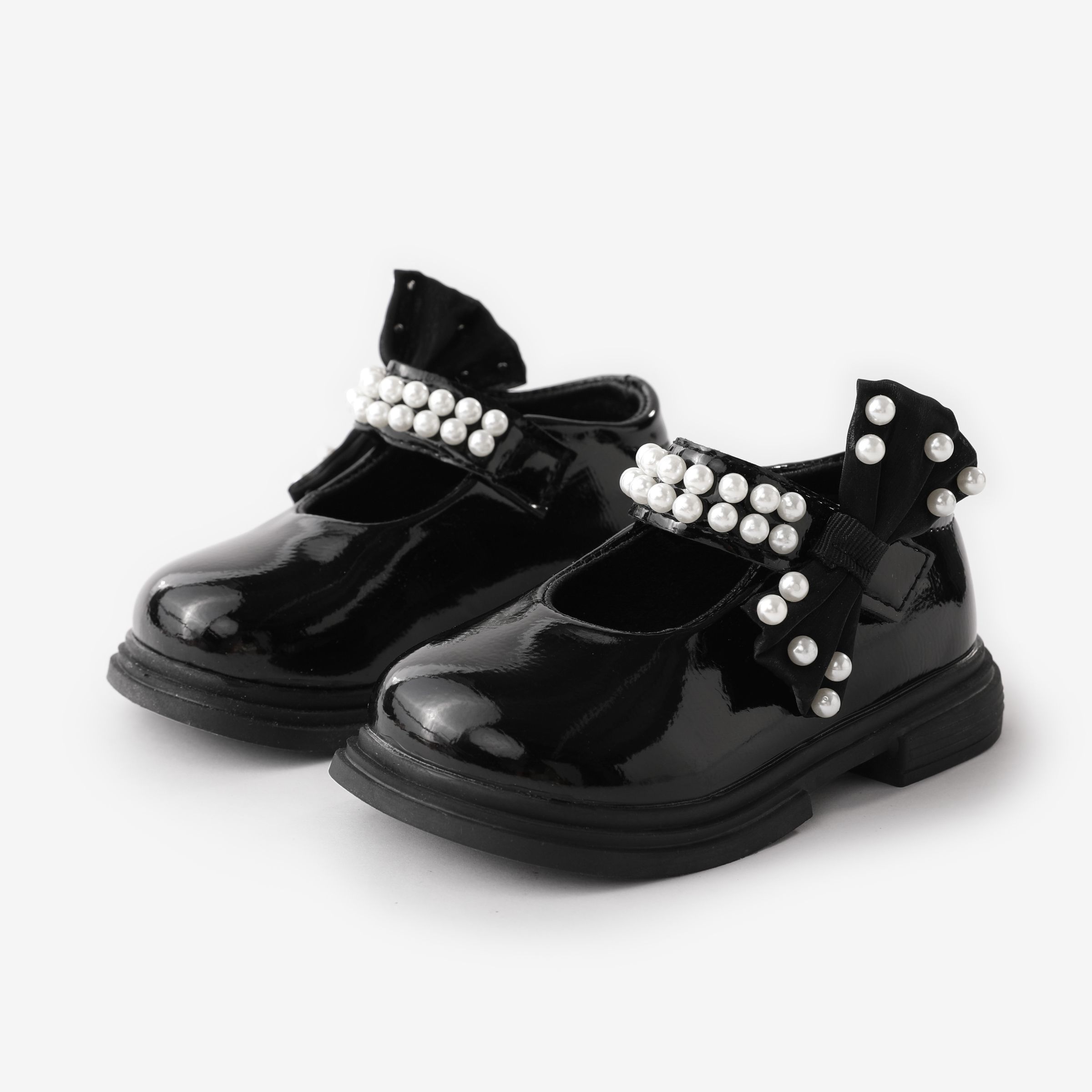 Toddler And Kids Girls' Sweet Bow & Faux-pearl Decor Velcro Leather Shoes