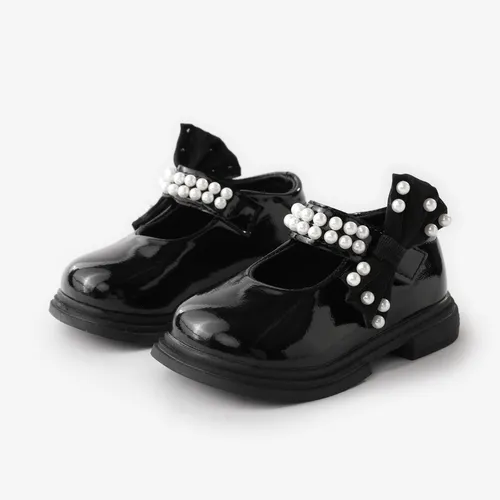  Toddler and Kids Girls' Sweet Bow & Faux-pearl Decor Velcro Leather Shoes