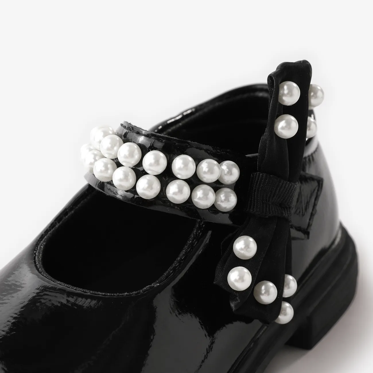 Toddler and Kids Girls' Sweet Bow & Faux-pearl Decor Velcro Leather Shoes Black big image 1