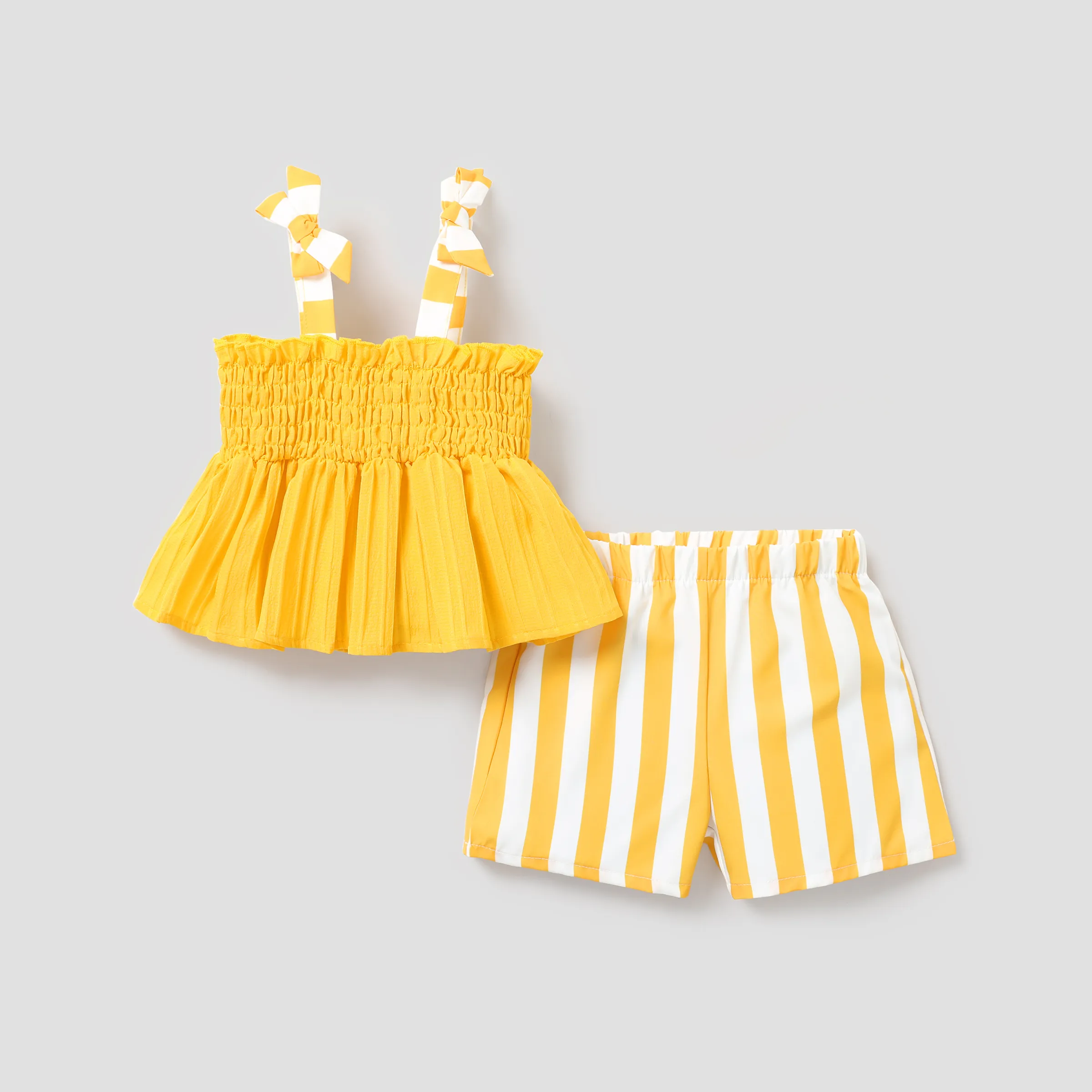 2pcs Toddler Girl Sweet Cami Top and Stripe Shorts Set