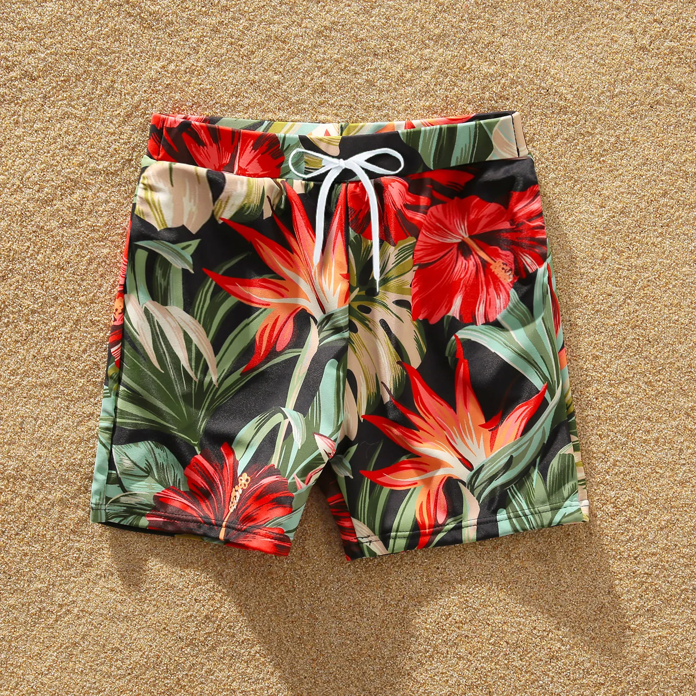 

Family Matching Allover Floral Print Swim Trunks Shorts and Ruffle Belted One-Piece Swimsuit