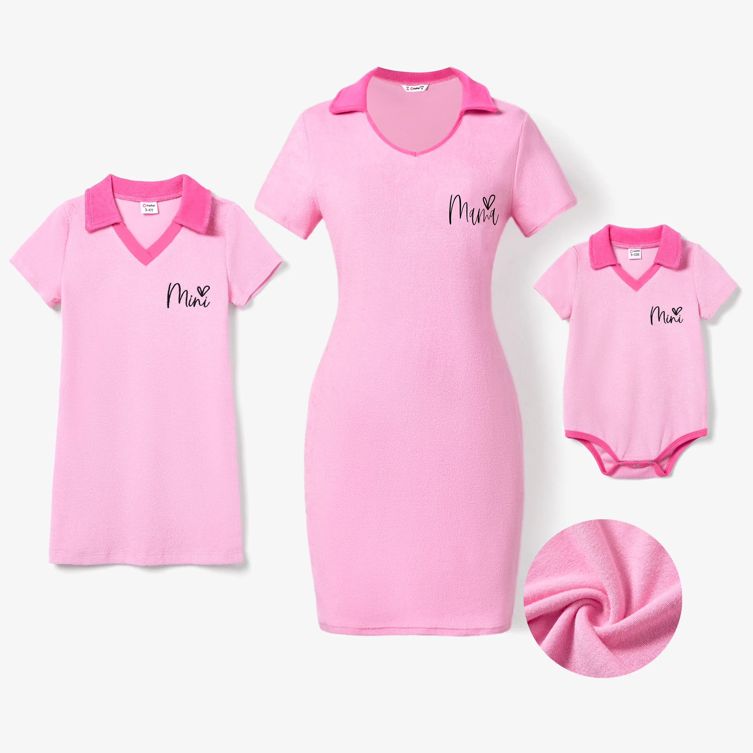 Valentine's Day Mommy And Me Letter Short Sleeve Pink Casual Body-con Terry Towel Dresses