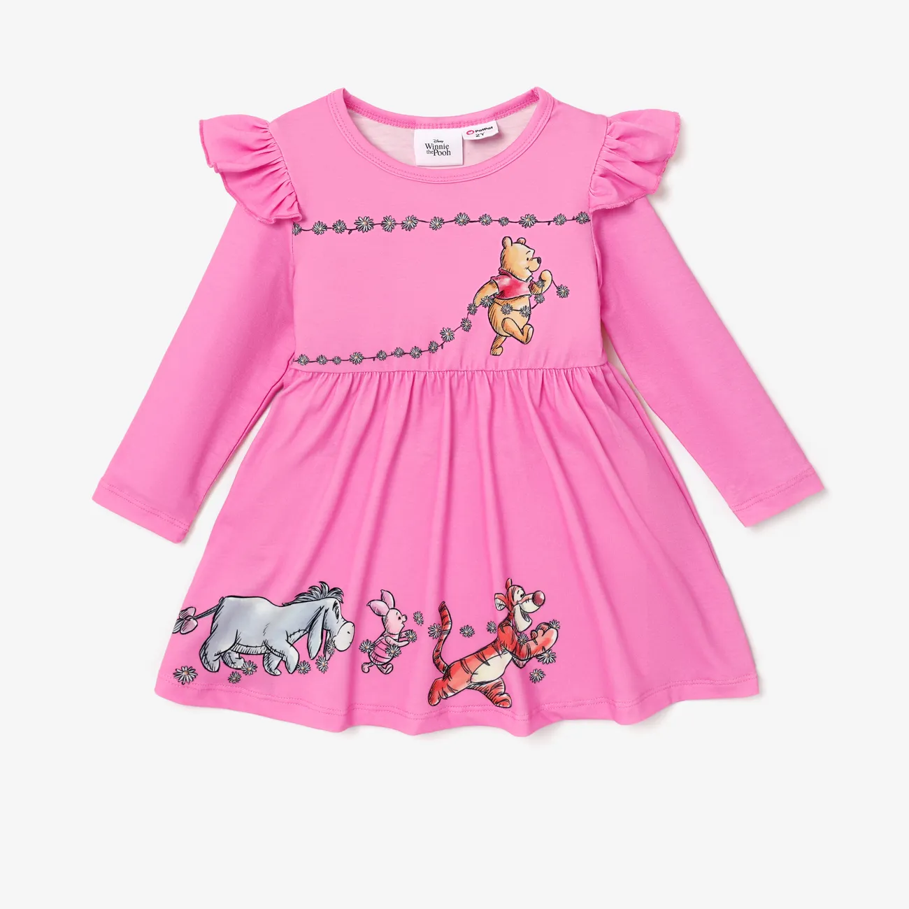 Disney Winnie the Pooh Toddler Girl Naia™ Character Print Ruffled Long-sleeve Dress Roseo big image 1
