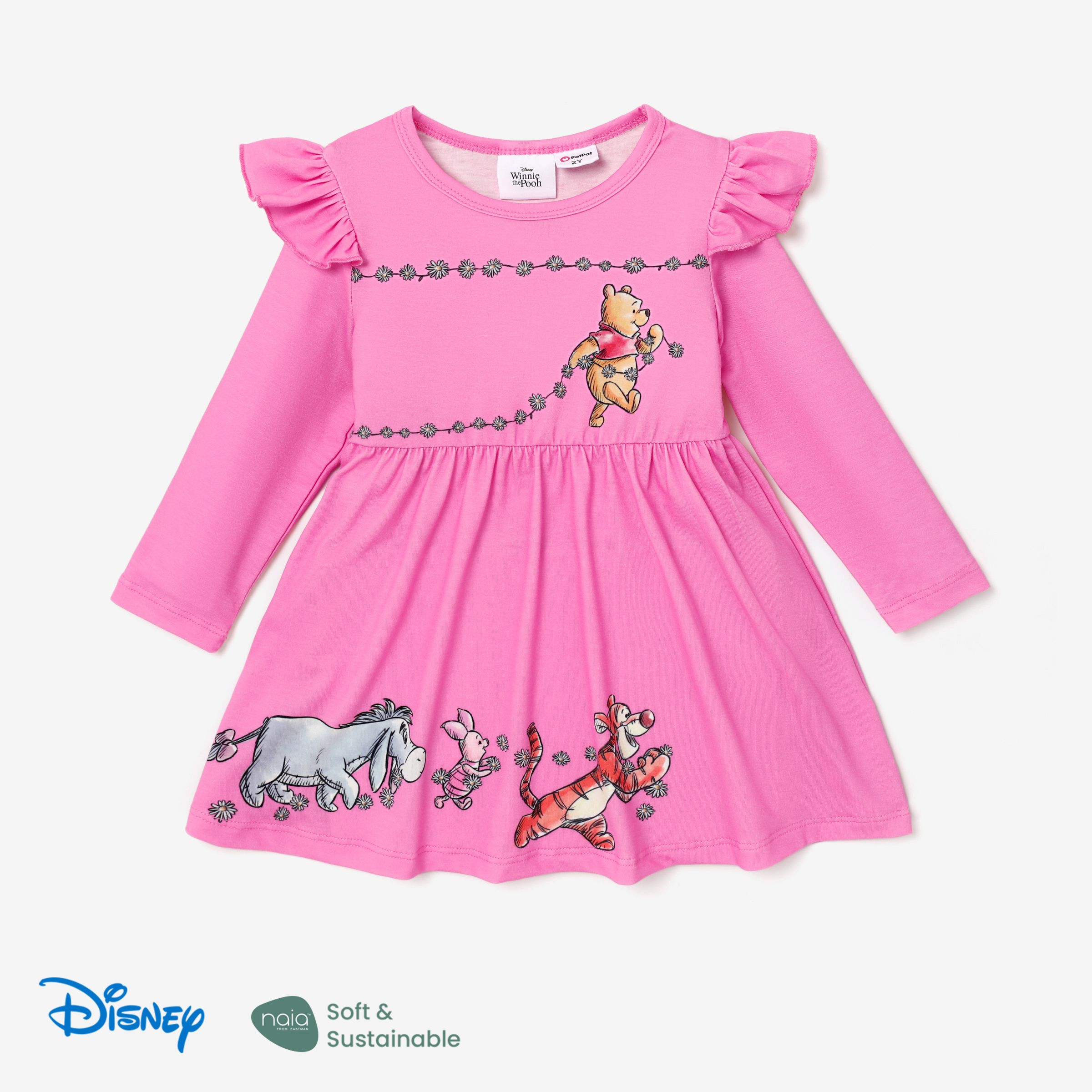 Disney Winnie The Pooh Toddler Girl Naiaâ¢ Character Print Ruffled Long-sleeve Dress