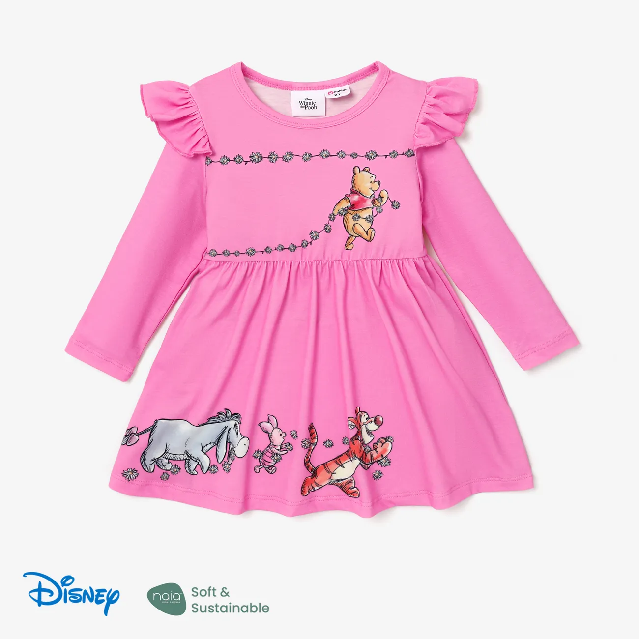 Disney Winnie the Pooh Toddler Girl Naia™ Character Print Ruffled Long-sleeve Dress Roseo big image 1