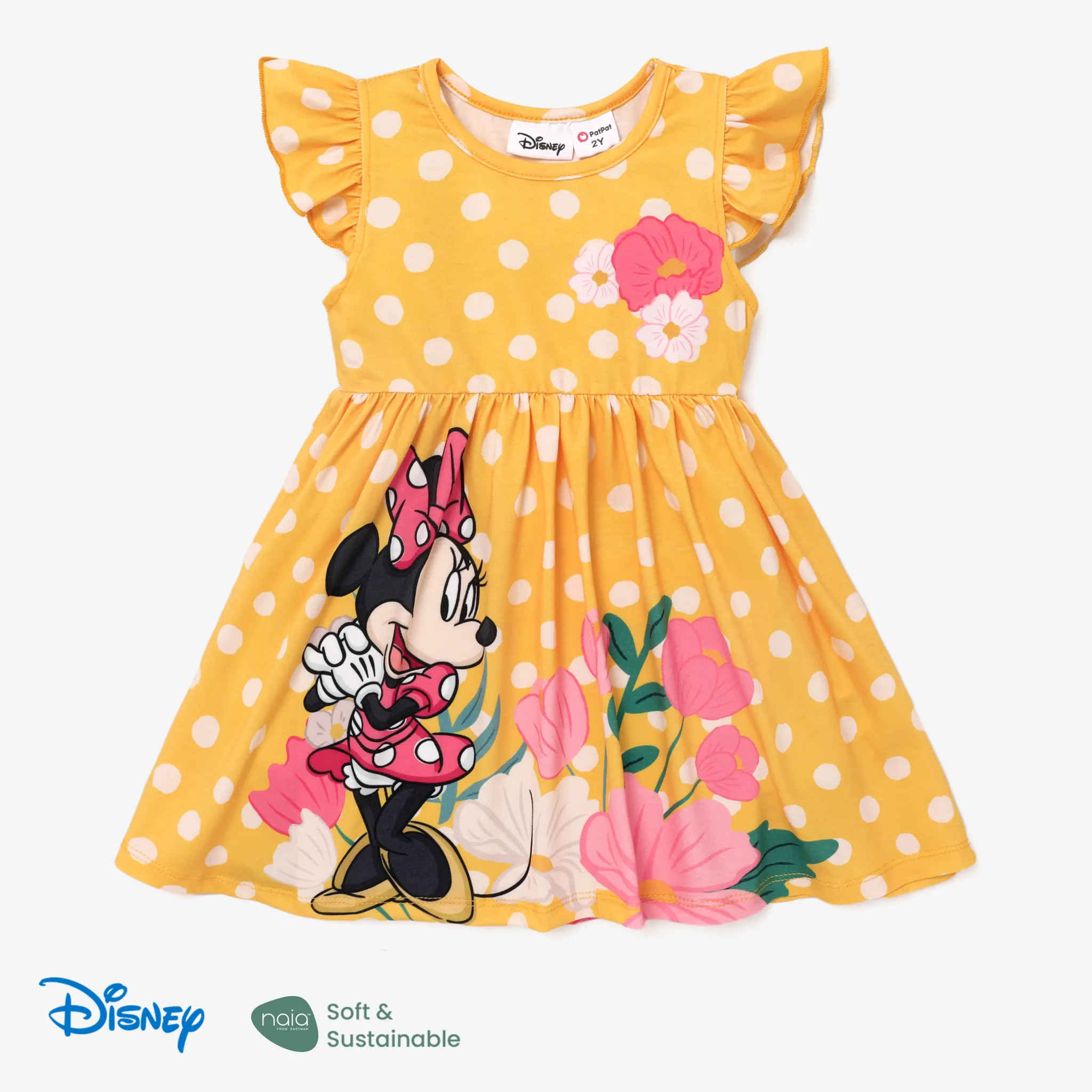 Disney Mickey and Friends Toddler Girl Naia™ Character Print Ruffled Sleeveless Dress Yellow