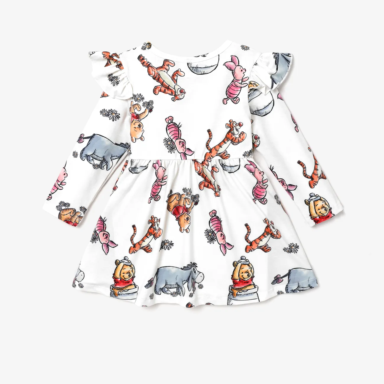 Disney Winnie the Pooh Toddler Girl Naia™ Character Print Ruffled Long-sleeve Dress White big image 1
