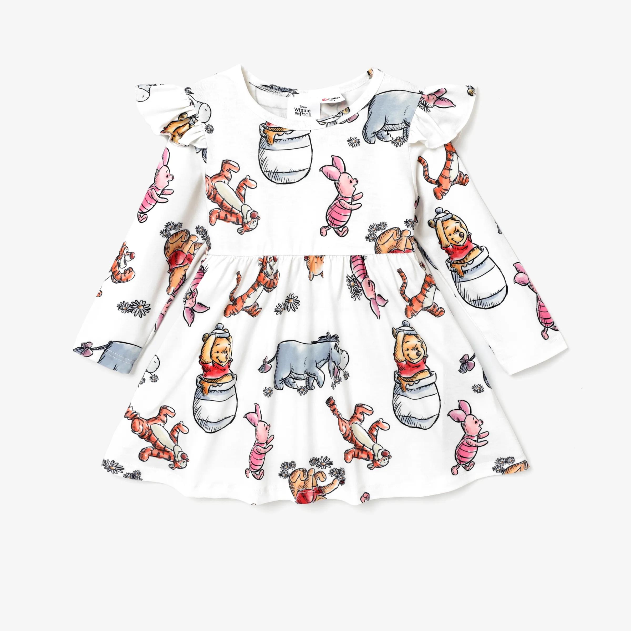 Disney Winnie the Pooh Toddler Girl Naia™ Character Print Ruffled Long-sleeve Dress White image 2