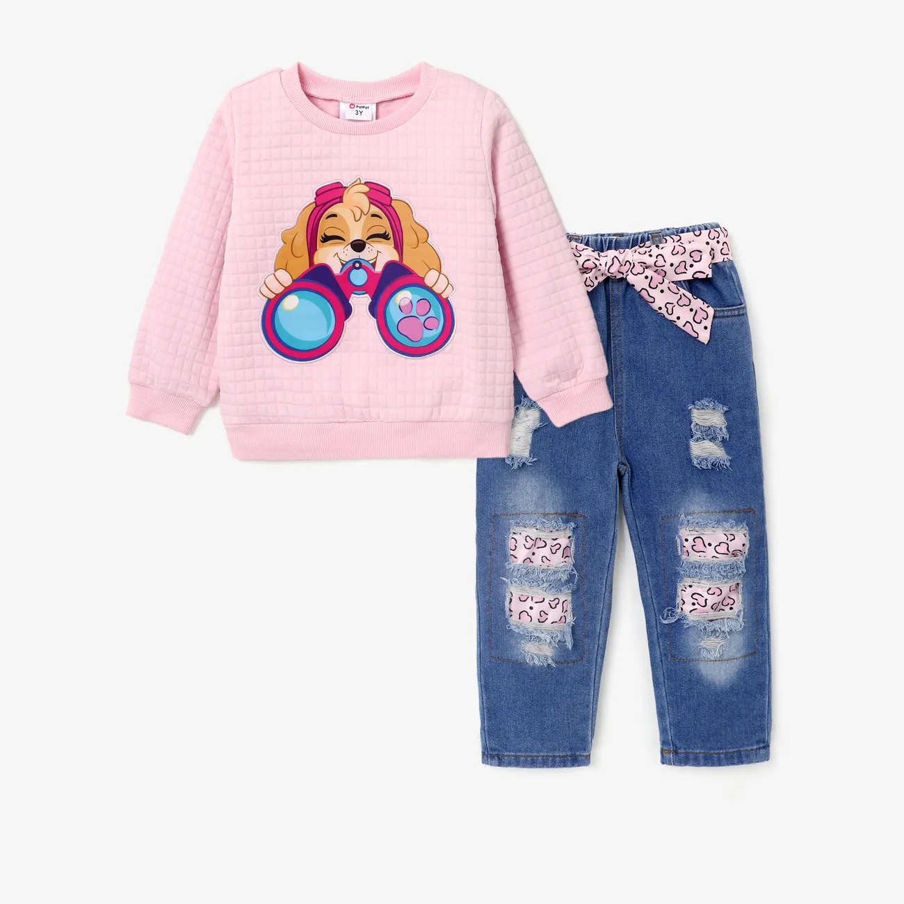 Helfer auf vier Pfoten 2 Stück Kleinkinder Mädchen Stoffnähte Süß Hund Sweatshirt-Sets rosa big image 1