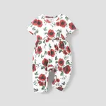 Baby Girl All Over Rabbit Print/Solid color/Floral print Ribbed V Neck Short-sleeve Jumpsuit REDWHITE
