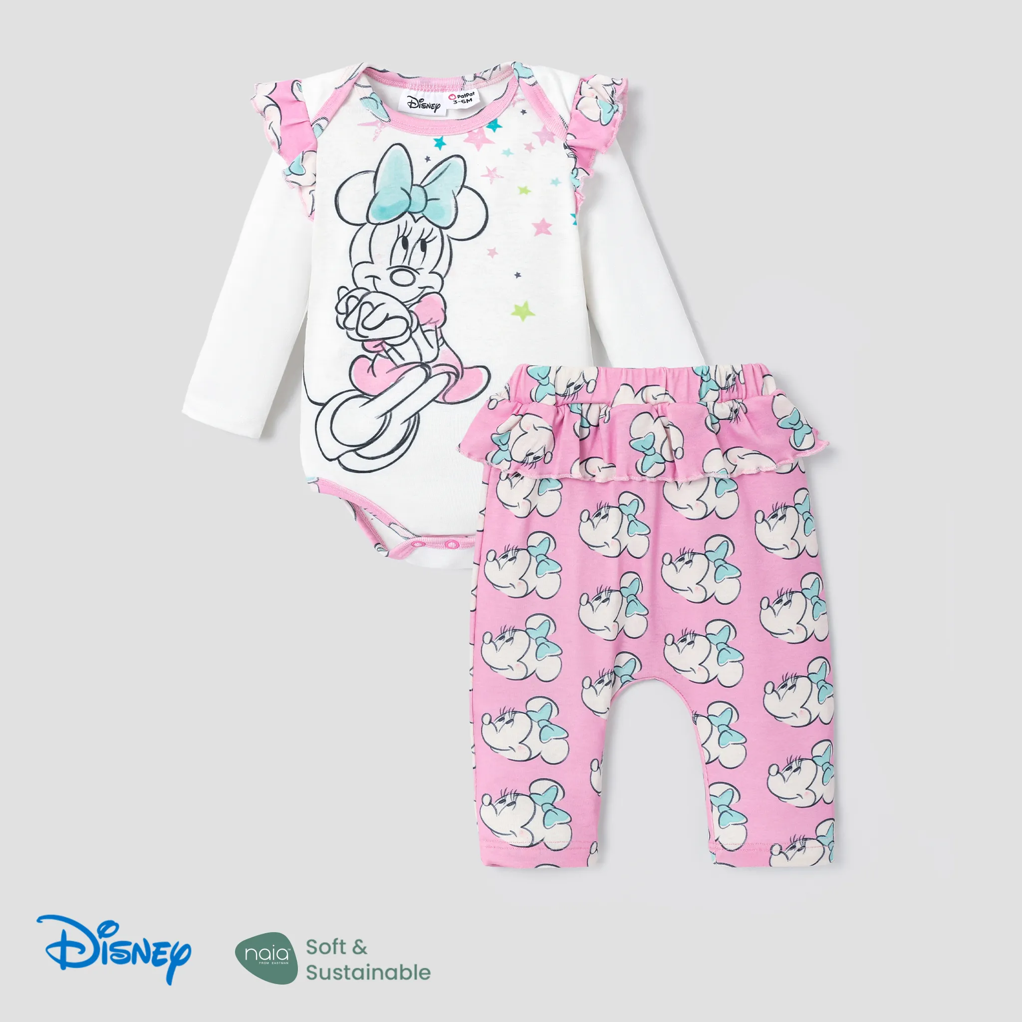 Disney Mickey and Minnie baby girl character pattern one-piece jumpsuit or all-over patterned pants
