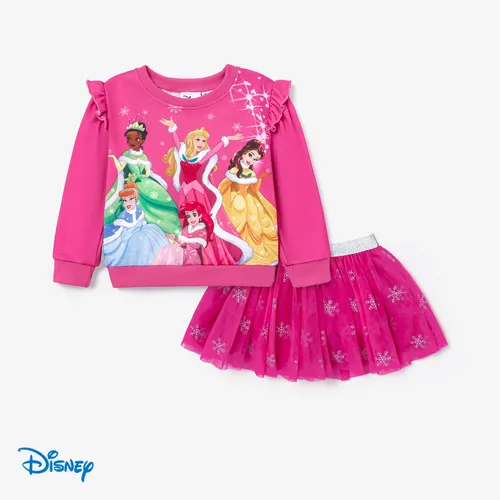 Disney Princess Christmas Toddler Girl 2pcs Character Print Long-sleeve Sweatshirt and Sparkle Snowflake Skirt Set