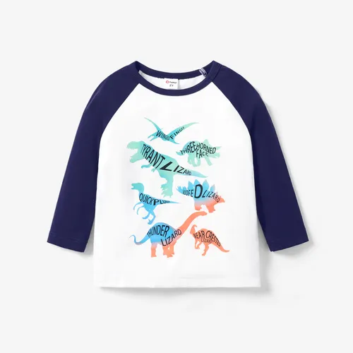 Camiseta de manga larga con costuras de tela de dinosaurio infantil para niños pequeños