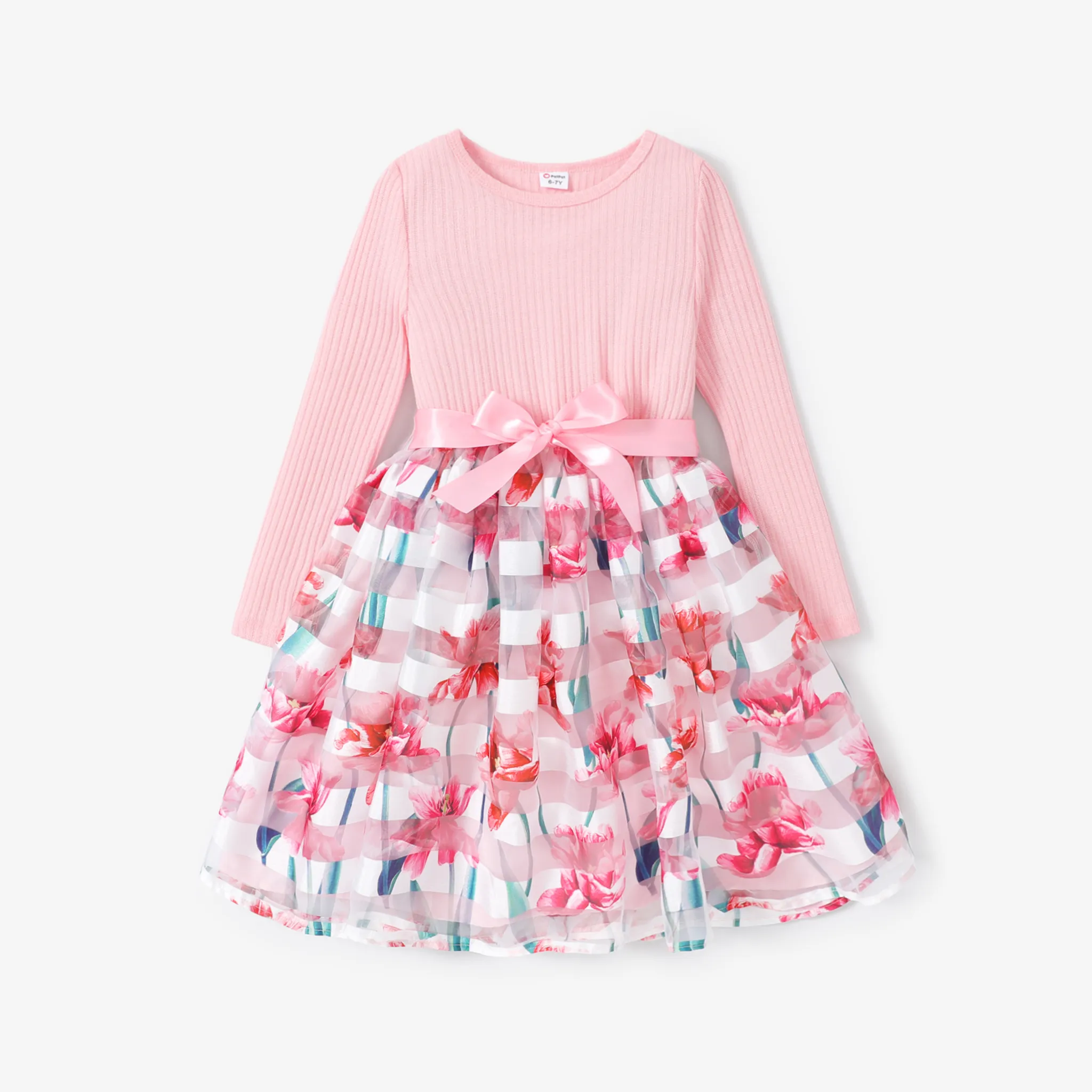  Kid Girls Multi-layered Big Flower Mesh Dress