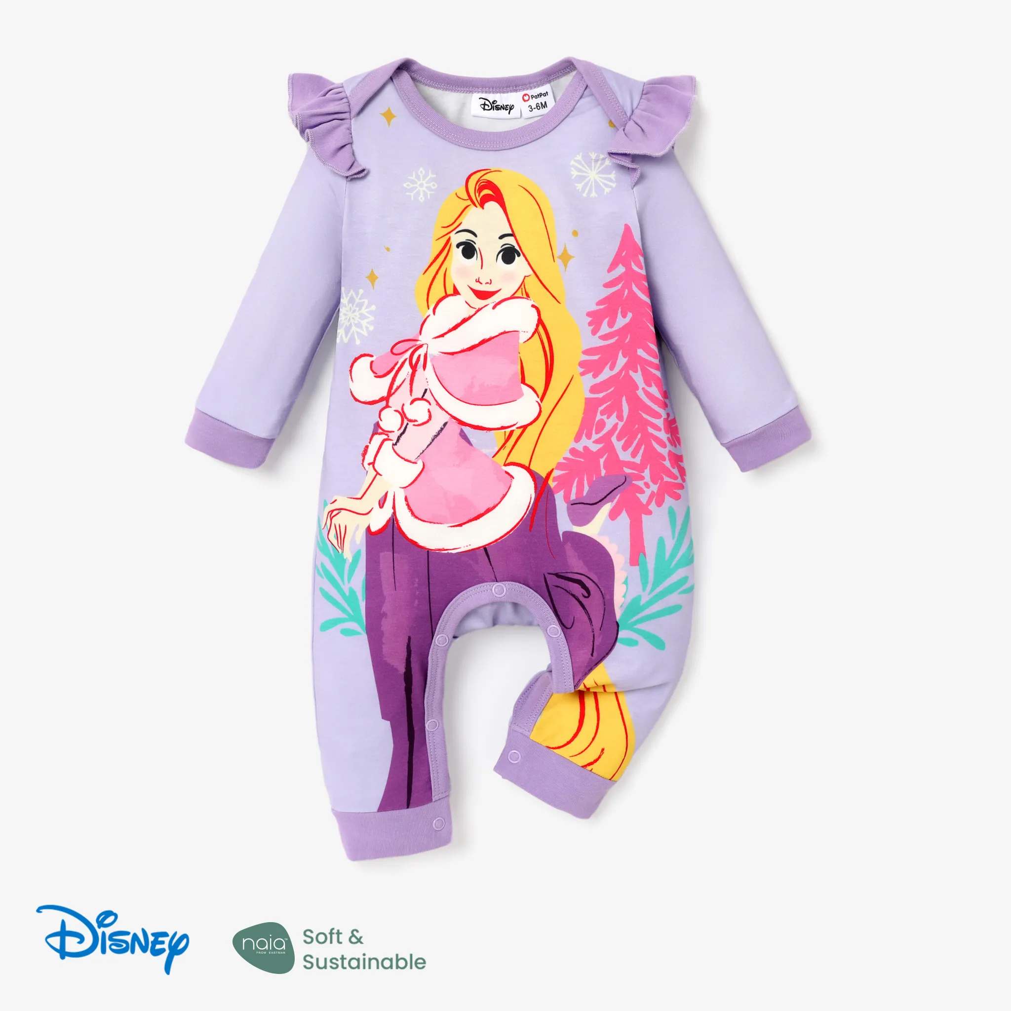Disney Princess Baby Girl Naia™ Character Print Ruffled Long-sleeve Jumpsuit Purple
