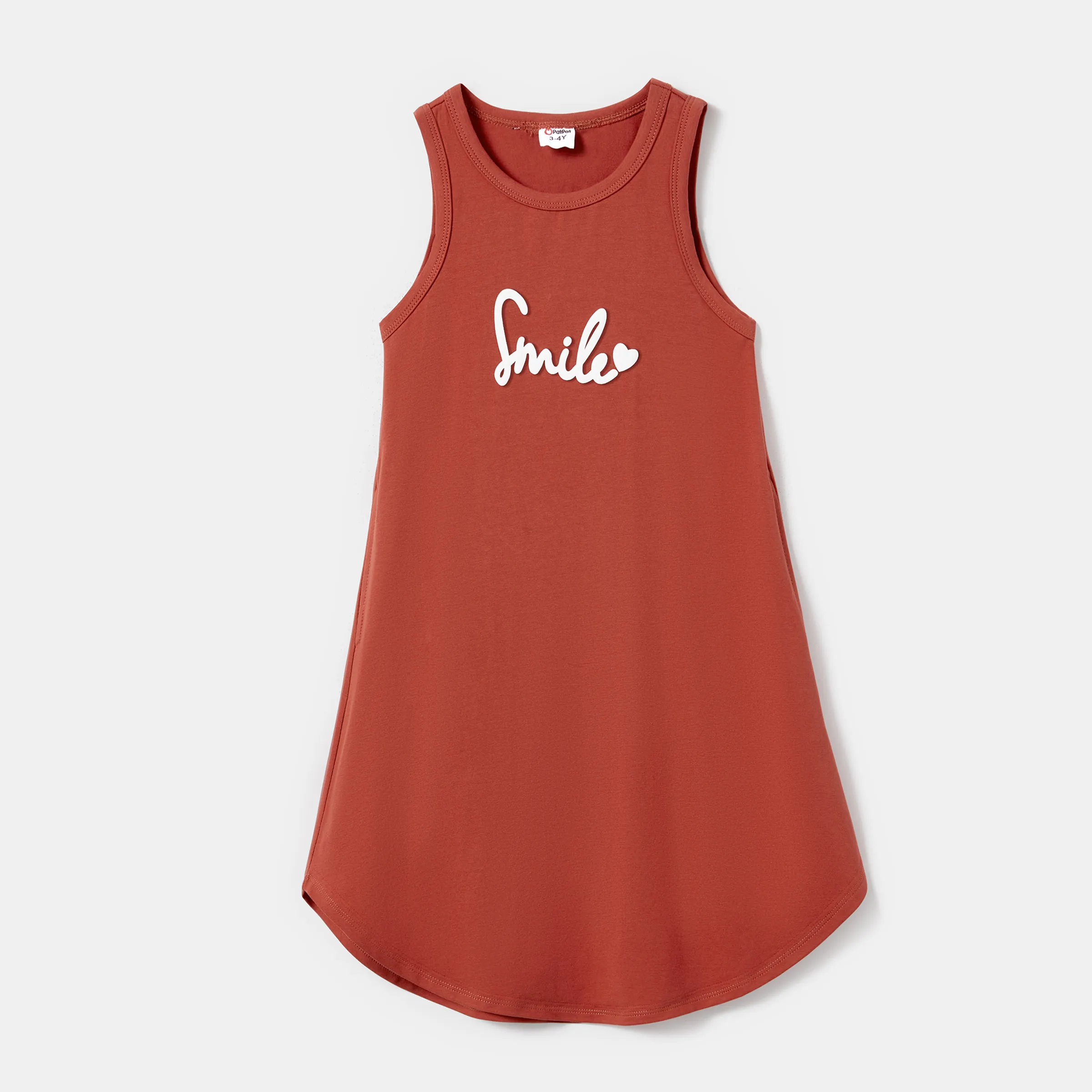 Mommy And Me Letter Print Rust Red Tank Cotton Dress