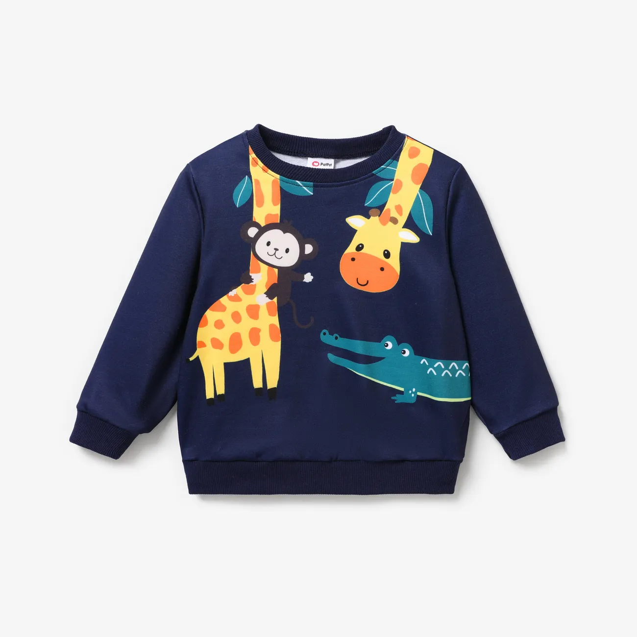 Toddler Boy Animal Pattern Pullover Sweatshirt Dark Blue big image 1