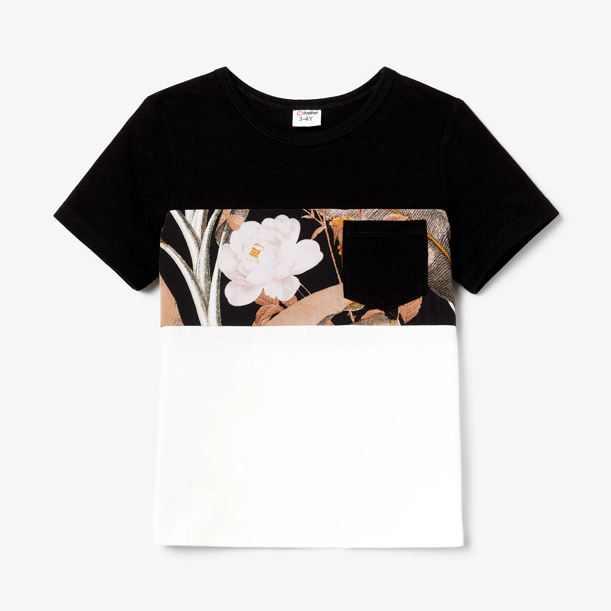 Family Matching Flower Pattern Graphic Colorblock Black T-Shirts and Floral Belted Slip Dresses Sets Black image 6