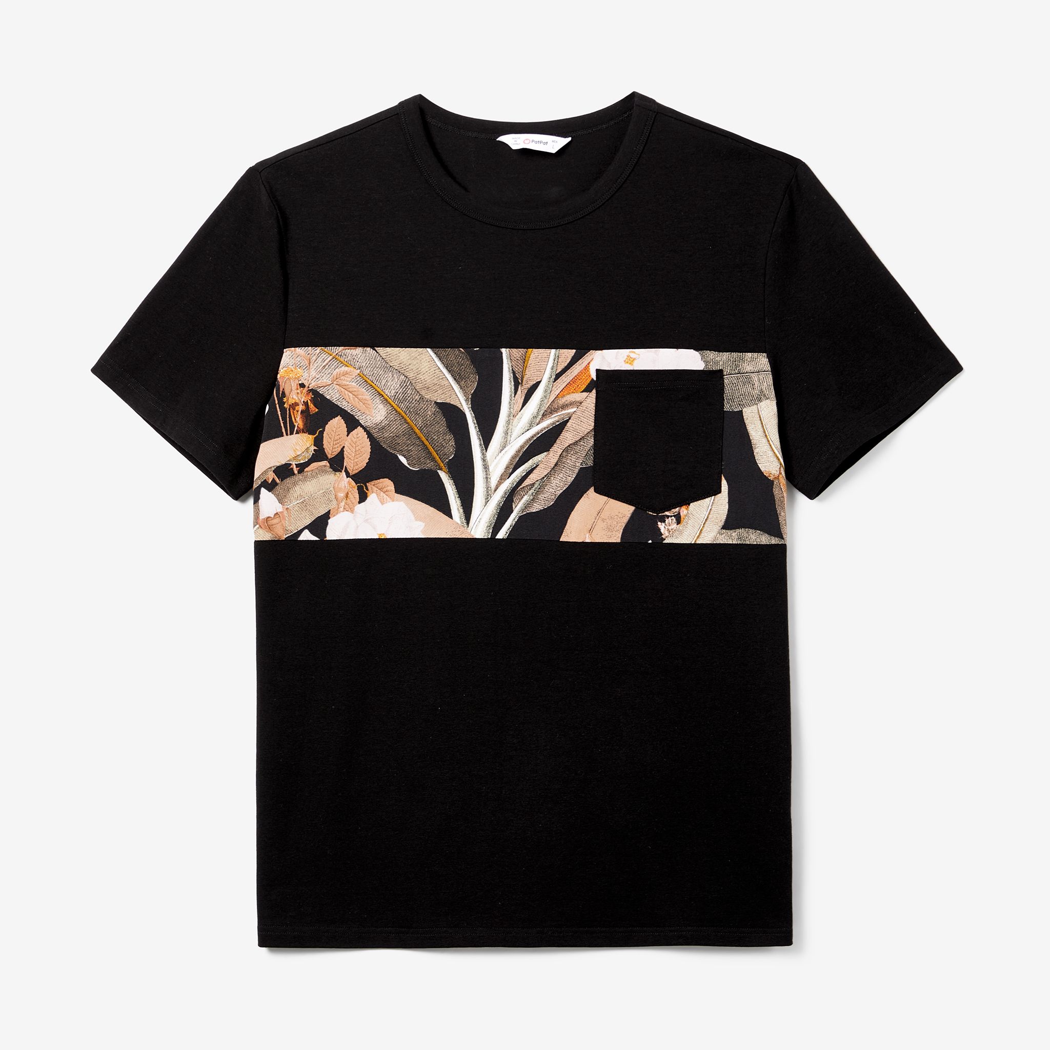 

Family Matching Flower Pattern Graphic Colorblock Black T-Shirts and Floral Belted Slip Dresses Sets