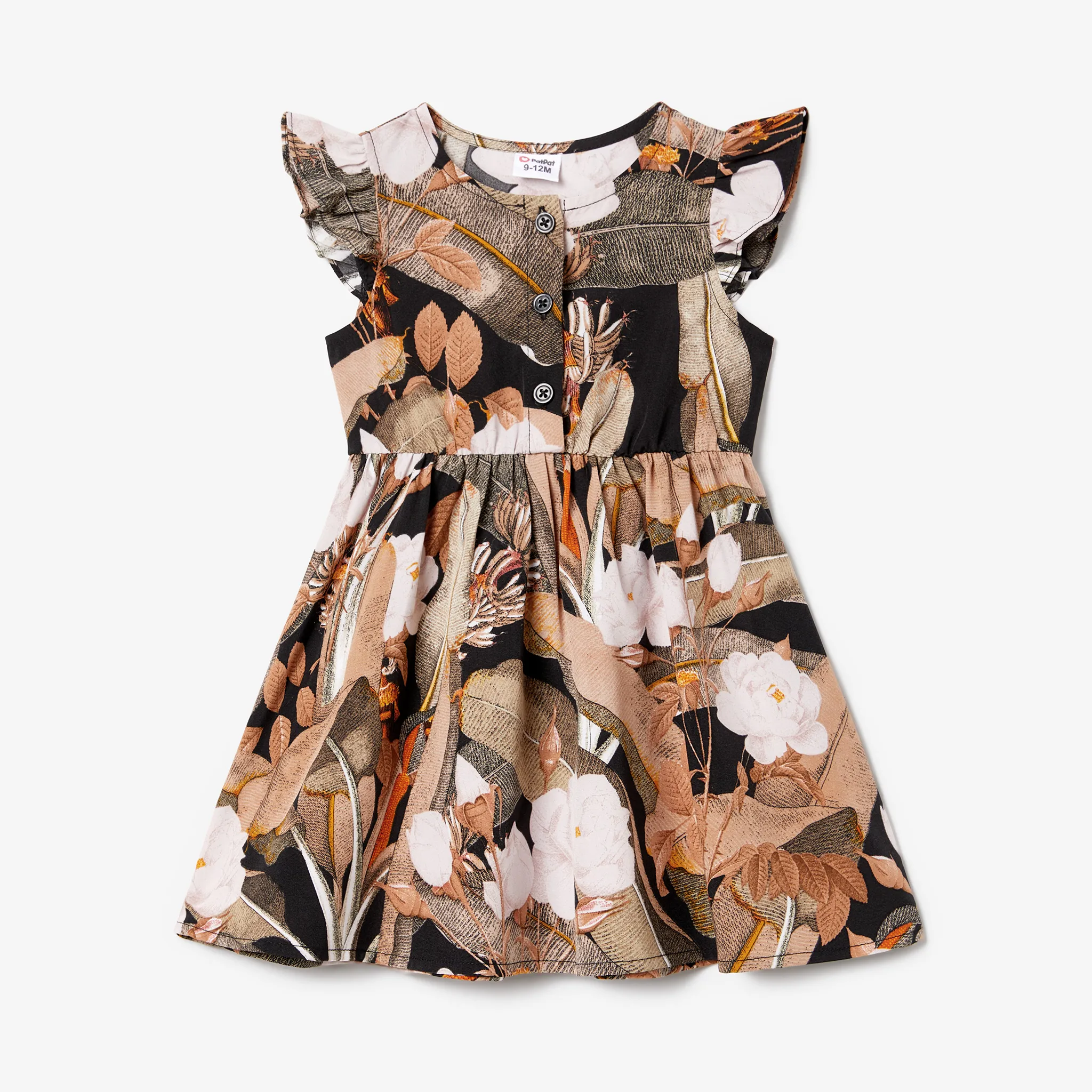 Family Matching Flower Pattern Graphic Colorblock Black T-Shirts and Floral Belted Slip Dresses Sets Black image 2