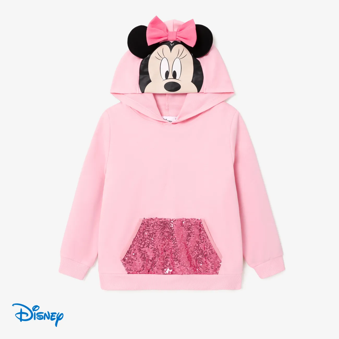 Disney Mickey and Friends Kid Girl Character Print Pop-up Ears Hat with Sequin-covered Pocket Hoodie Pink big image 1