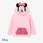 Disney Mickey and Friends Kid Girl Character Print Pop-up Ears Hat with Sequin-covered Pocket Hoodie Pink