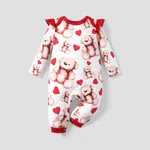 Baby Girl Valentine Sweet Bear and Polka Dot Print Jumpsuit Original White