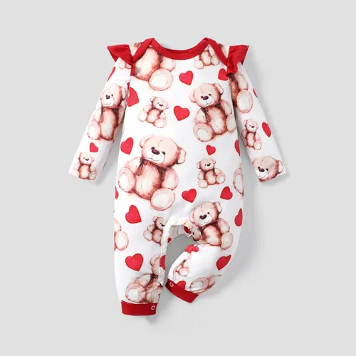 Baby Girl Sweet Bear und Polka Dot-Print Jumpsuit