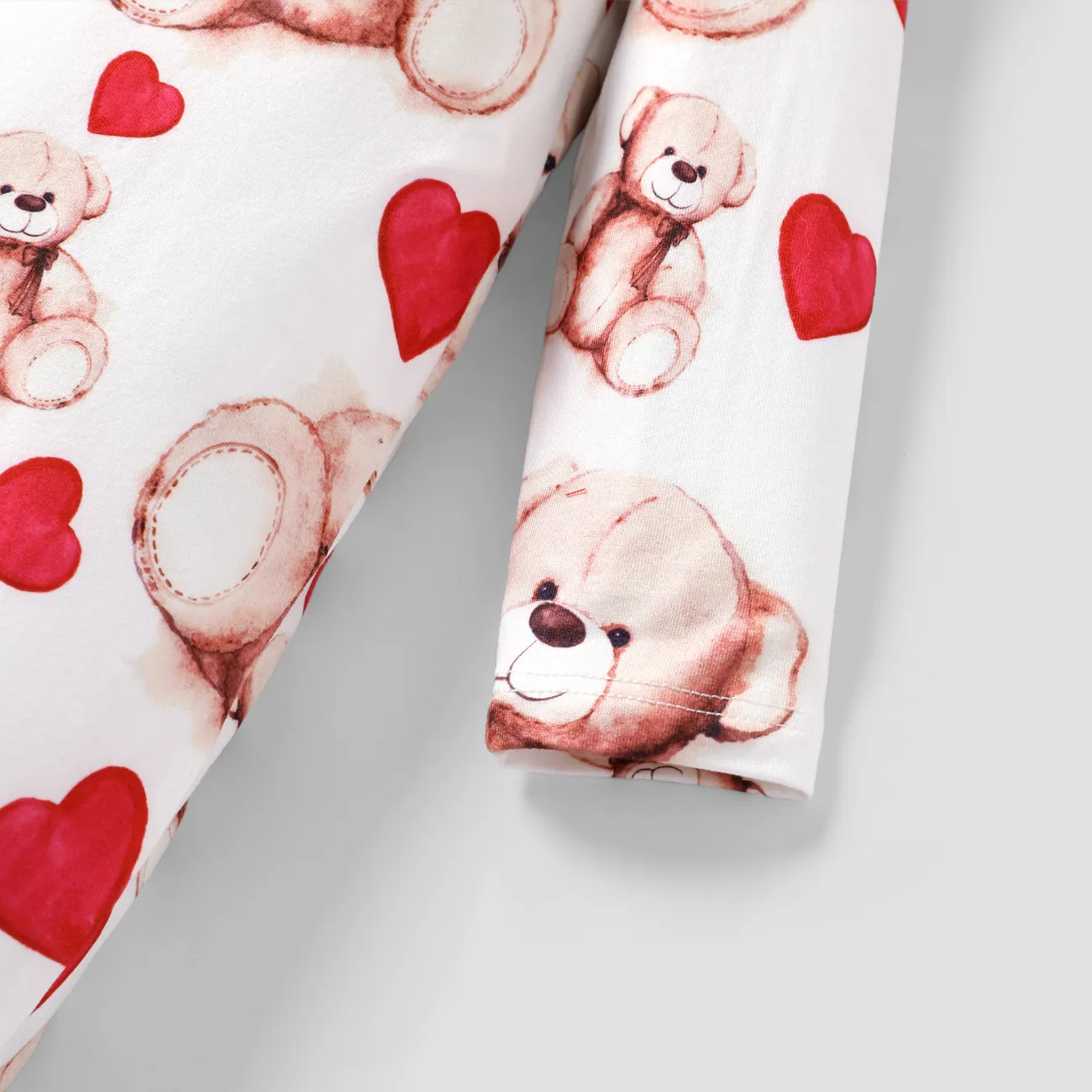 Baby Girl Valentine Sweet Bear and Polka Dot Print Jumpsuit Original White big image 1