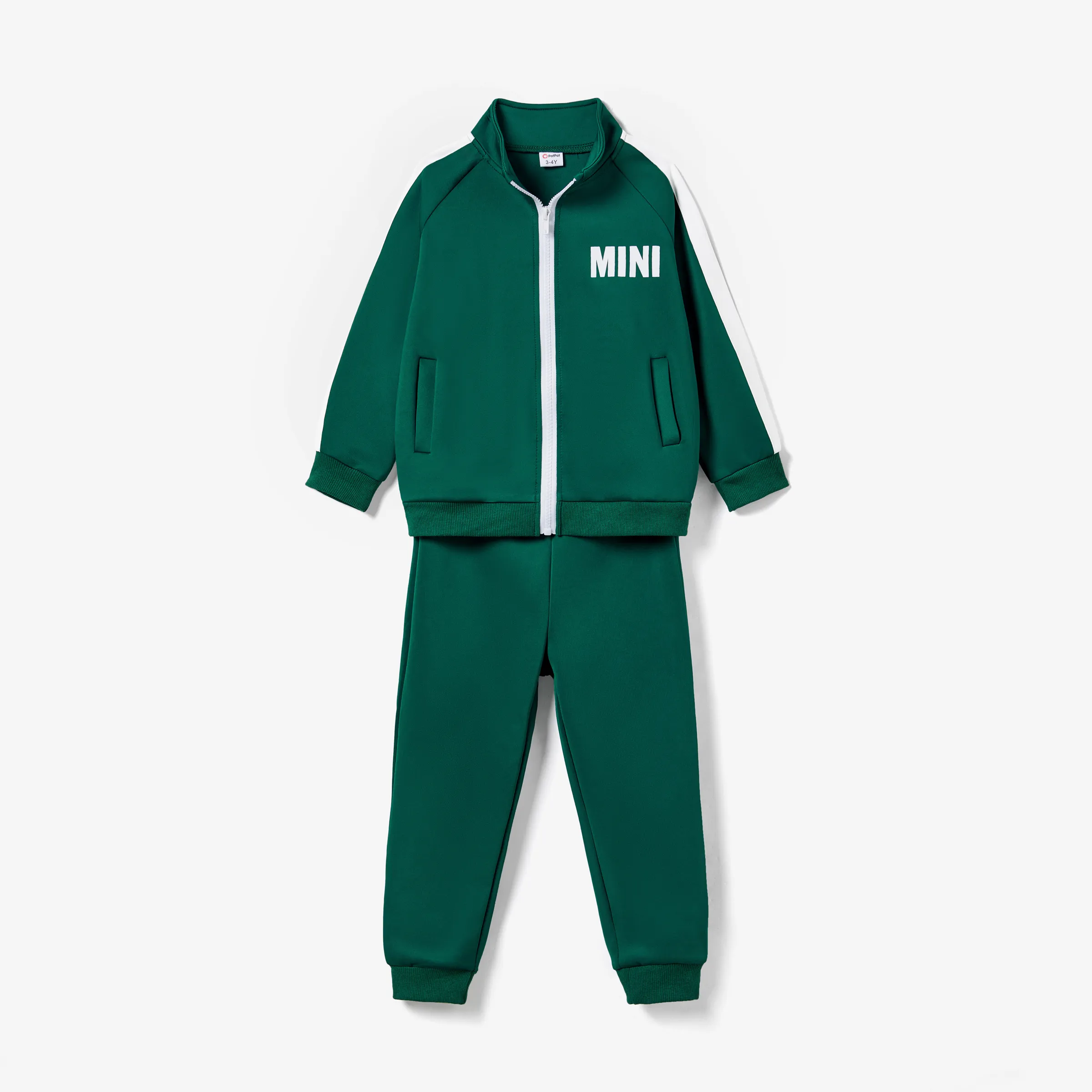 Family Matching Green Zipper Coat Tops and Pants Tracksuits Sets CYAN- big image 1
