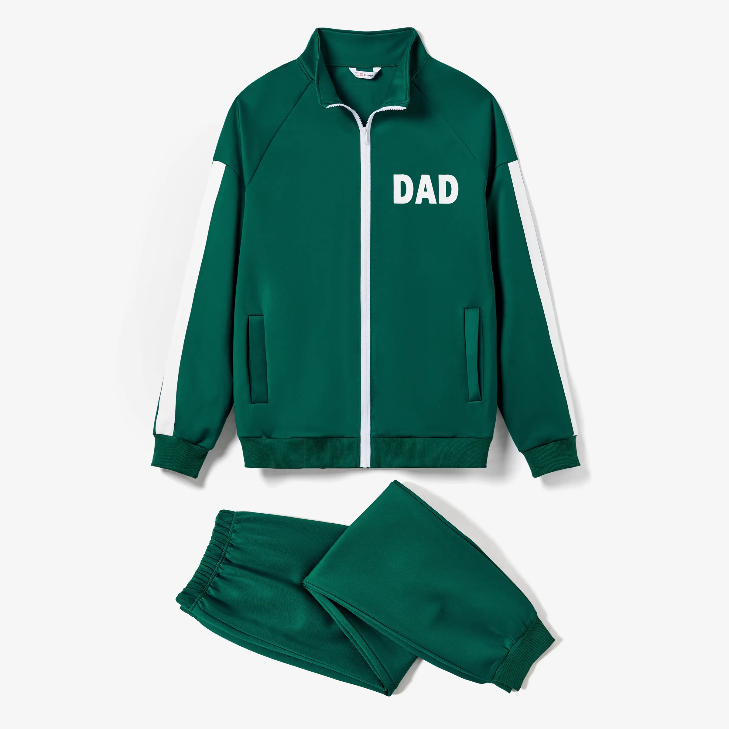 Family Matching Green Zipper Coat Tops And Pants Tracksuits Sets